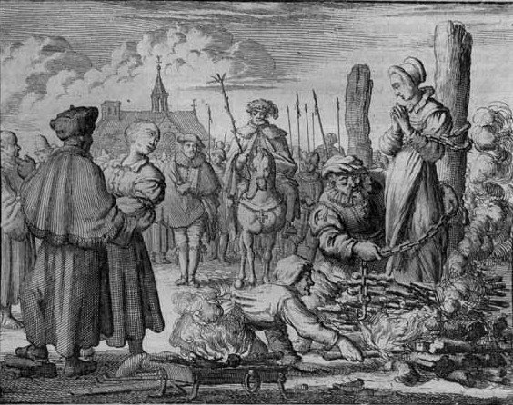 Kaźń anabaptysty według XVI–wiecznej ryciny