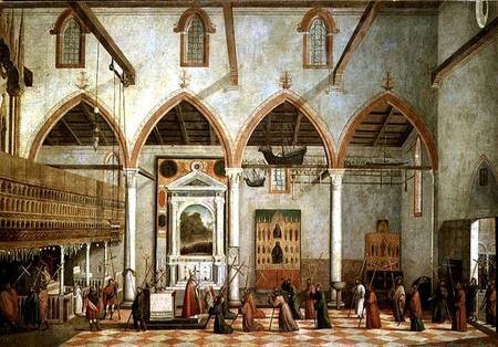 Model statku w kościele na obrazie Vittore Carpaccio