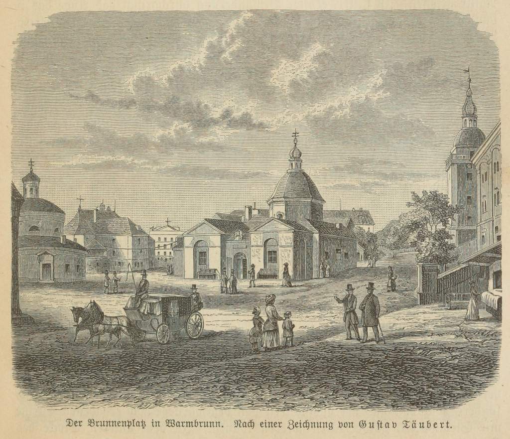 Dawny widok Placu Zdrojowego od strony mostu na Kamiennej