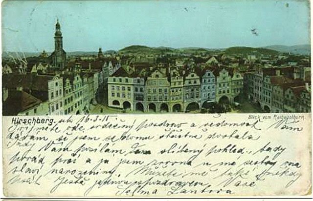 Rok 1915: panorama Podcieni Zbożowych i miasta widziana z tarasu ratuszowej wieży.