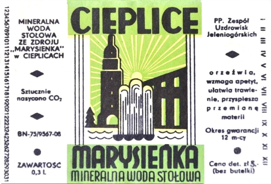 Mała etykieta wody Marysieńka z lat 70. XX wieku/fot. Muzeum Przyrodnicze w Jeleniej Górze