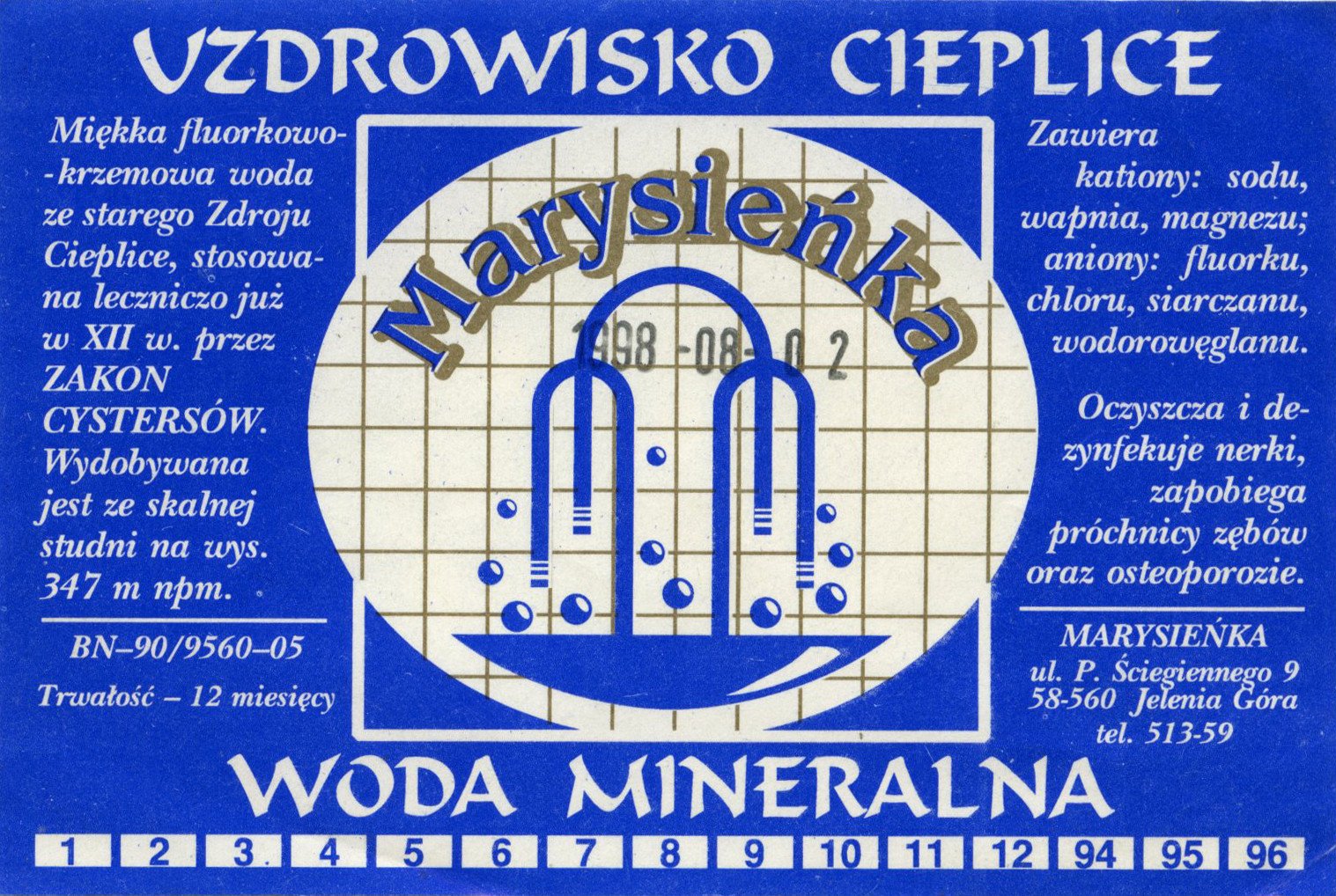 Mała etykieta wody Marysieńka z lat 90. XX wieku/fot. Archiwum Muzeum Przyrodniczego