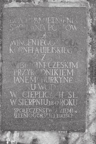 Tablica pamiątkowa w Cieplicach ze spotkania Jana Purkyniego, Wincentego Pola i Kornela Ujejskiego