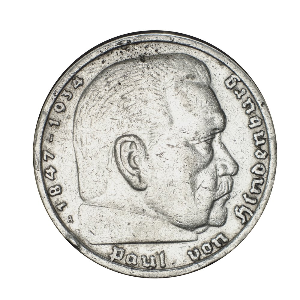 Srebrna moneta niemiecka z podobizną Paula von Hindenburga/fot. Internet