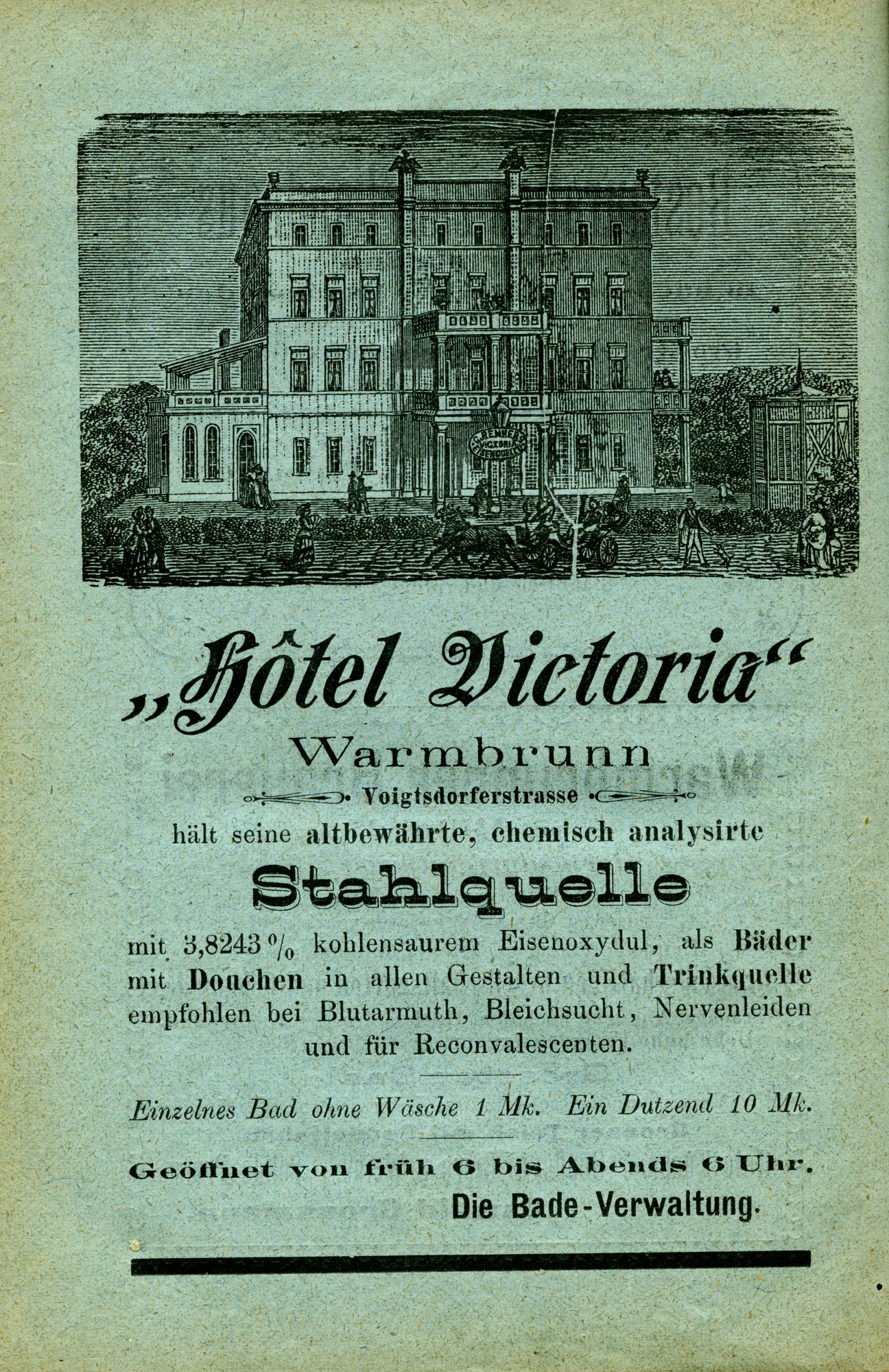 XIX–wieczna reklama Hotelu Viktoria w Cieplicach przy dzisiejszej ulicy Zjednoczenia Narodowego