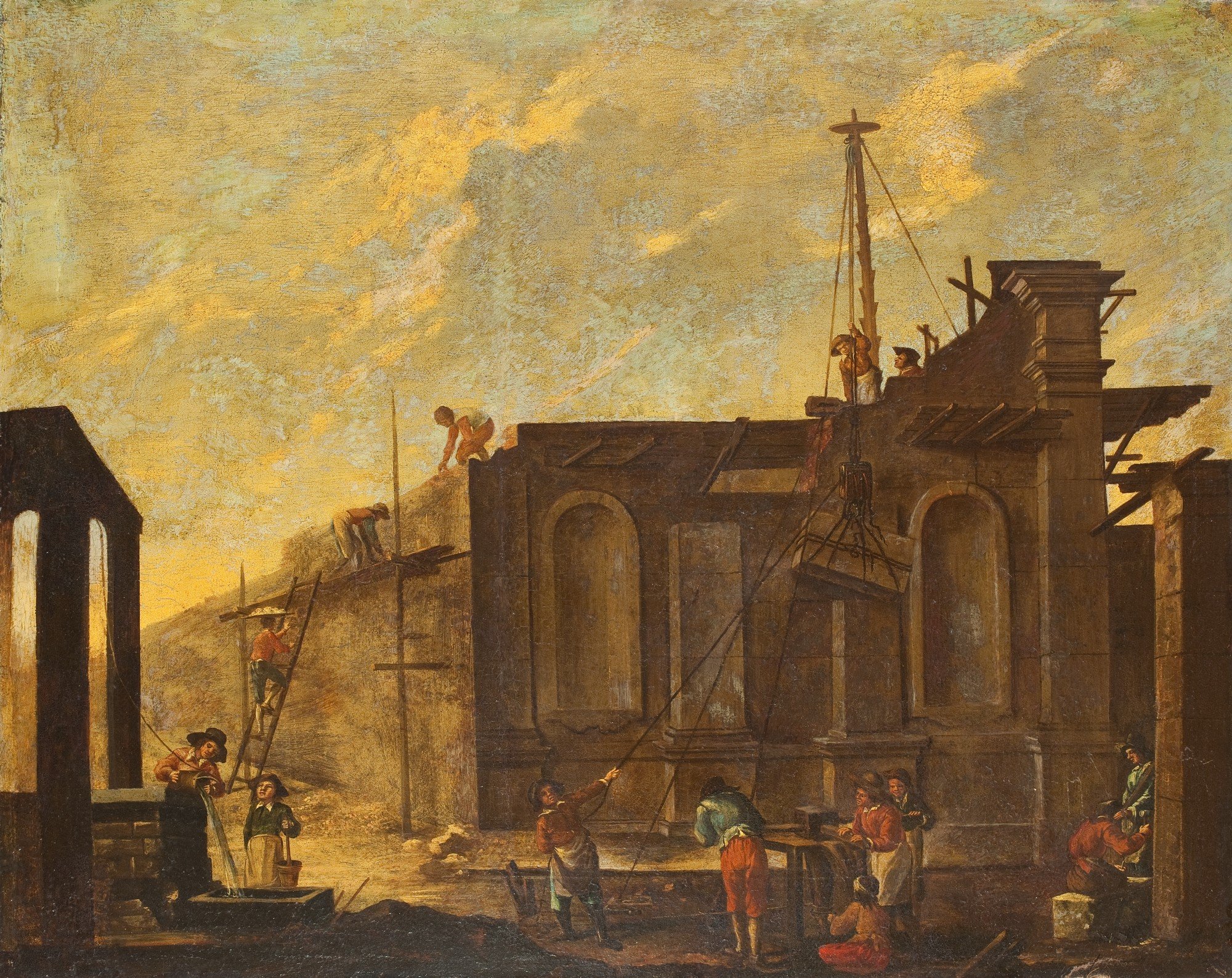 Malarz nieznany, Budowa pałacu, Włochy, 2. ćw. XVIII w. – Muzeum Narodowe we Wrocławiu
