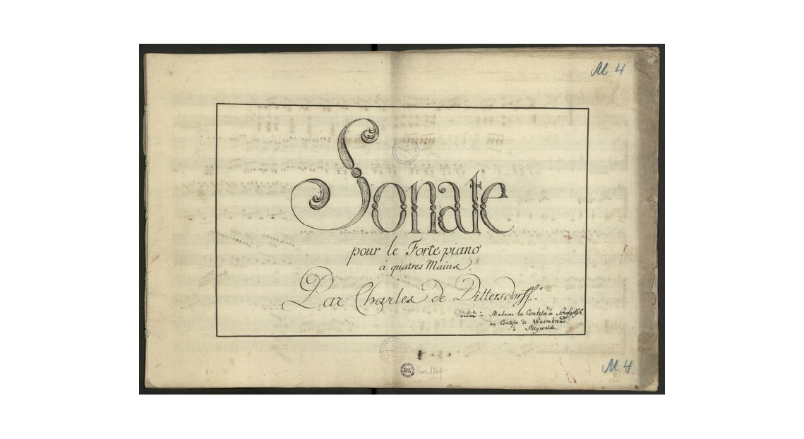 Strona tytyłowa zapisu nutowego Sonaty D–dur/fot. Biblioteka Narodowa w Warszawie