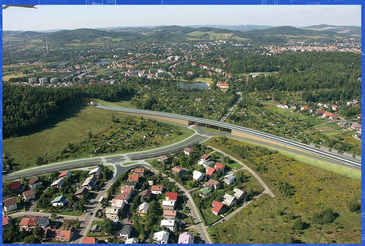 Obwodnica na wiadukcie obok osiedla Czarne.